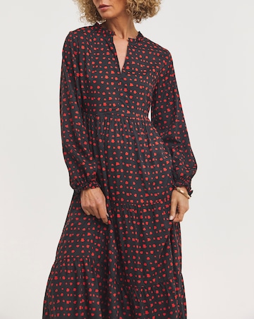 Spot Print Balloon Sleeve Midi Smock Dress