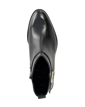 Dune Pemma Black Leather Buckle Ankle Boots Wide Fit