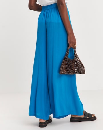 Turquoise Crinkle Wide Leg Wrap Trousers