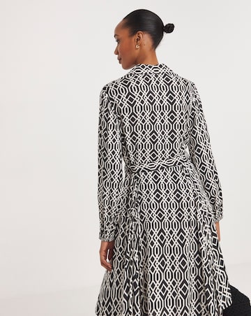 Long Sleeve Belted Swing Shirt Dress