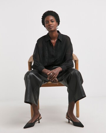 Lace Trim Chiffon Shirt - Black