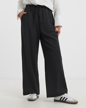 Black Pinstripe Drawstring Wide Leg Trouser