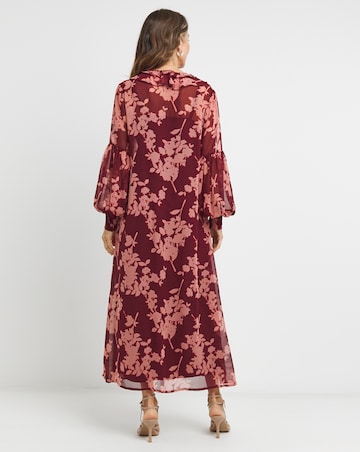 Frill Collar Printed Maxi Dress