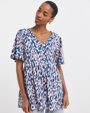 Pure Cotton V Neck SS Peplum Hem Longline Top