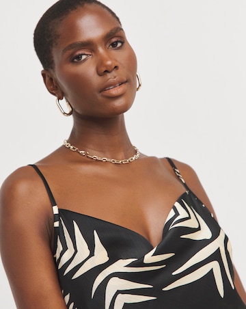 Printed Satin Cowl Neck Strappy Cami