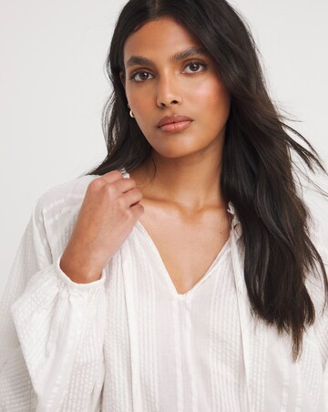 Collarless Long Sleeve Tie Neck Blouse