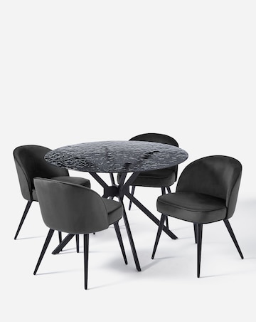 Colton Glass Dining Table with 4 Emilie Velvet Chairs