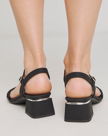 Lunar Woven Low Block Heel Sandals - Wide Fit (E)