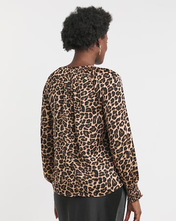 Satin Raglan Sleeve Blouse - Leopard