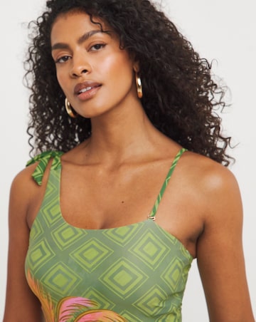 Chelsea Peers One Shoulder Palm Print Swimsuit