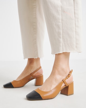 Heavenly Soles Tegan Low Block Heel Slingback Shoes - Wide Fit (E)