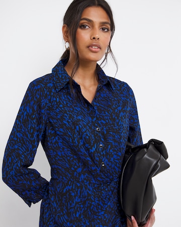 Animal Gathered Waist Crepe Shirt Dress