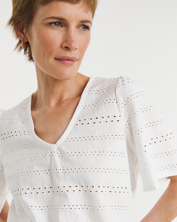 Pure Cotton White V Neck Brioderie Angel Sleeve Top