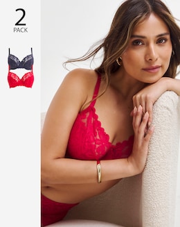 Pretty Secrets 2 Pack Daisy Lace Full Cup Bras B-G - Grey/Red