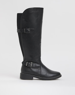 Cushion Walk Elastic Back Buckle High Knee Boot Extra Wide EEE Fit Curvy Calf