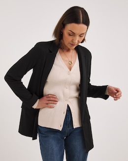 Black Stretch Ponte Jersey Relaxed Blazer