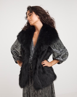 Black Long Pile Faux Fur Gilet