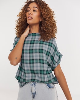 Check Boxy Short Sleeve Top