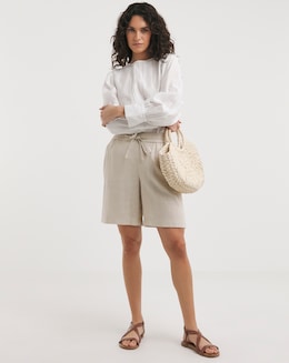Sand Linen Mix Knee Length Shorts