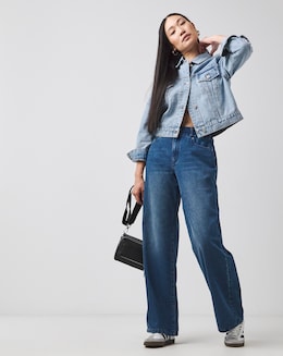 Mid Blue Elasticated Wide Leg Jeans