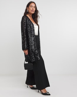 Black Sequin Longline Cardigan