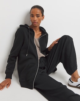Black Longline Zip Hoodie