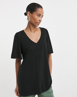 Pure Cotton V neck Angel Sleeve Longline Top