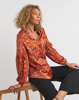 Joanna Hope Satin Pleat Detail Tie Neck Blouse