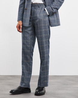 Blue Check Regular Fit Suit Trouser