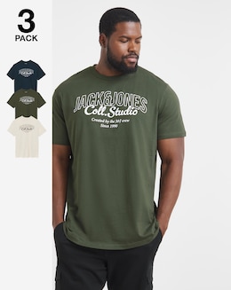 Jack &amp; Jones Makoto Logo T-Shirt 3 Pack - Multi