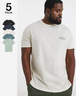 Jack &amp; Jones Makoto Logo T-Shirt 5 Pack - Multi