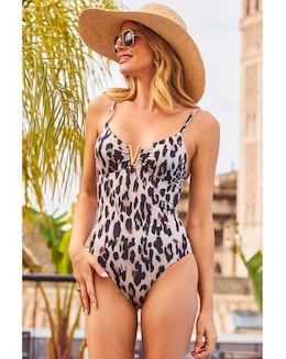 Sosandar Leopard Print V Trim Swimsuit