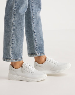 Heavenly Soles Seraphina Leather Lace Up Side Zip Trainers - Wide Fit (E)