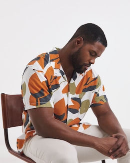 Jack &amp; Jones Marshall Floral Print Shirt - Orange/White
