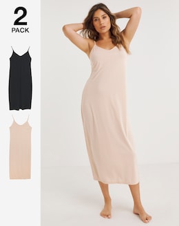 Pretty Secrets 2 Pack Maxi Slips Length 52in - Black/Almond