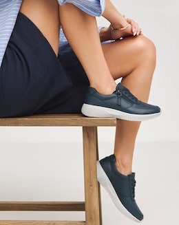 Heavenly Soles Seraphina Leather Lace Up Side Zip Trainers - Wide Fit (E)