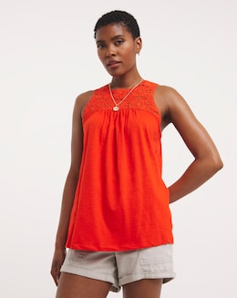 Flame Red Crochet Detail Vest Top