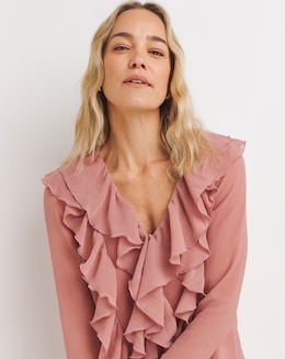 Womens Chiffon Ruffle Detail Blouse - Berry