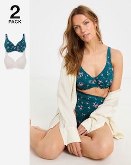 Slimma (2 Pack) Cotton Full Cup Wired Bras (B-G) Floral Print