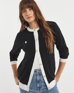 Boxy Contrast Trim Cardigan