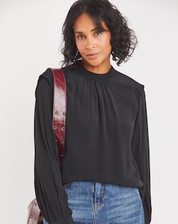 Black Shoulder Detail High Neck Top