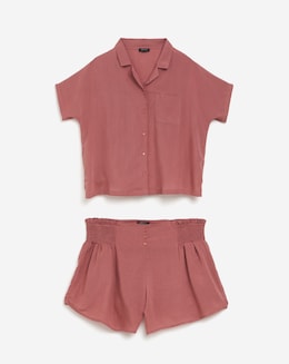 Linen Blend Button Through Shortie Pyjama Set