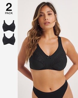 Pretty Secrets (2 Pack) Sally Minimiser Non Wired Bras (C-J) Black/Black