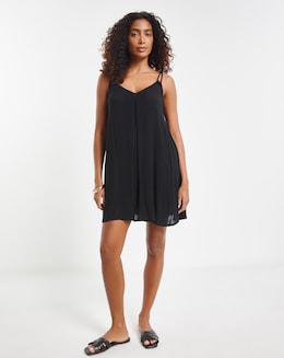 Beach to Beach Black Strappy Mini Beach Dress