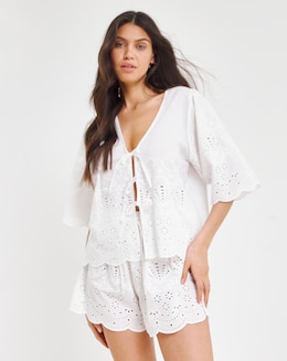 Simply Be Cotton Beach Broderie Shirt And Short Co-Ord Set