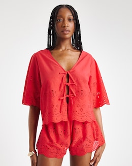Simply Be Cotton Beach Broderie Shirt And Short Co-Ord Set