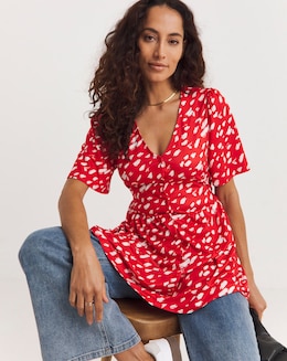 Angel Sleeve Button Front Longline Top