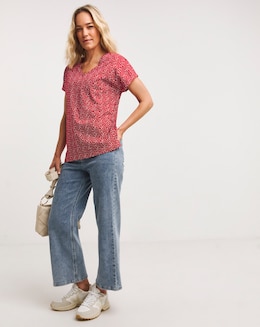 Print V-Neck Short Sleeve Boxy T-Shirt