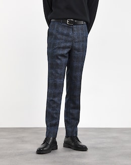 Large Navy Check Reg Fit Suit Trouser