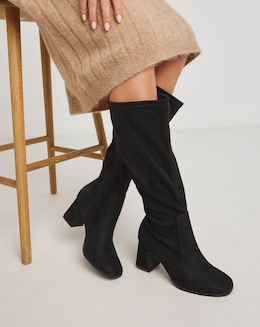 Chana Classic Knee High Heeled Stretch Boots - Standard Fit (D) &amp; Standard Calf